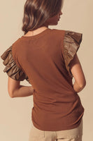 Ruffled Round Neck Cap Sleeve Blouse