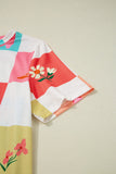Checker Print Round Neck Short Sleeve T-Shirt