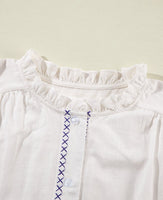 Frill Floral Embroidered Sleeve Shirt