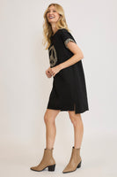 Umgee Peace Plaid Applique Short Sleeve Mini Dress