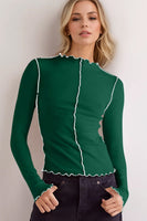 Basic Bae Contrast Trim Mock Neck Long Sleeve T-Shirt